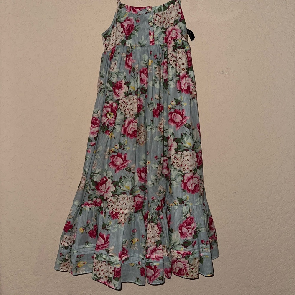 Ralph Lauren Light Blue Floral Print Cotton Sleeveless Midi Dress - Picture 2 of 12